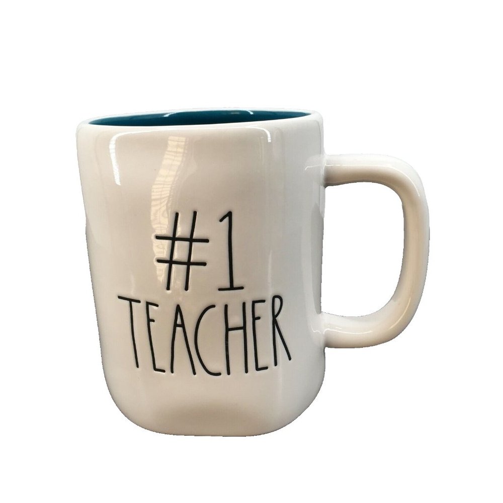 Rae Dunn #1 Teacher Mug Turquoise/Teal/Blue Inside